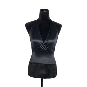 Emma Black Silk Blend Black Backless Halter Cropped Top Women's Size 4